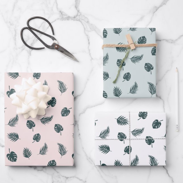 Monstera Palm Leaves Tropical Pattern Wrapping Paper Sheets (Front)