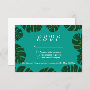 Monstera palm RSVP beach wedding response cards