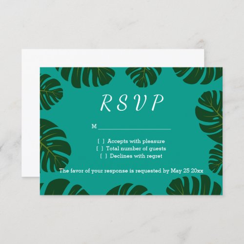 Monstera palm RSVP beach wedding response cards