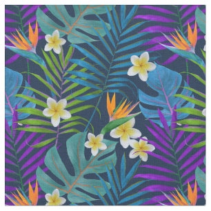 Monstera Palm Trees Plumeria Birds of Paradise Fabric