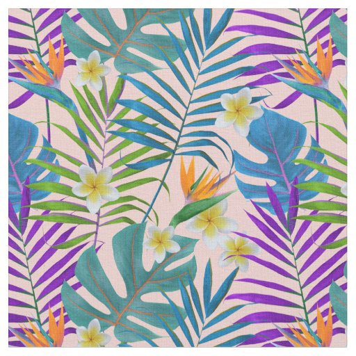 Monstera Palm Trees Plumeria Birds of Paradise Fabric
