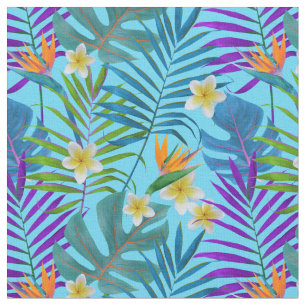 Monstera Palm Trees Plumeria Birds of Paradise Fabric