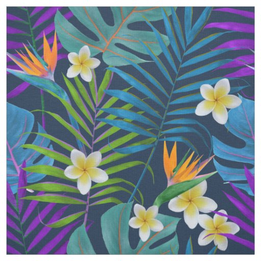 Monstera Palm Trees Plumeria Strelitzia Flowers Fabric