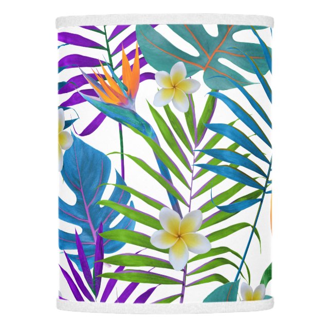 Monstera Palm Trees Plumeria Strelitzia Flowers  Lamp Shade (Front)