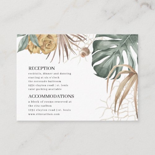 Monstera Palm Tropical Flowers Wedding Details Enclosure Card