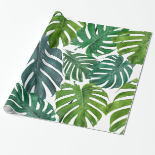 Monstera Palm Tropical Green Leaves Wrapping Paper