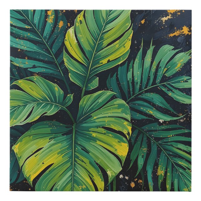 Monstera & Palm Wall Art Canvas Print | Tropical E (Front)