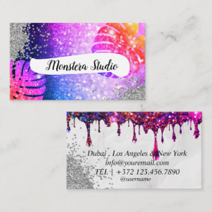 Monstera Pink Gray Salon Marble Business Card