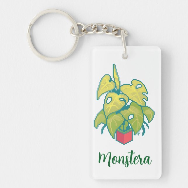 Monstera Pixel Art, Pixel Art Keychain (Front)