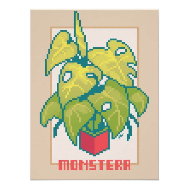 Monstera Pixel Art Poster (Front)