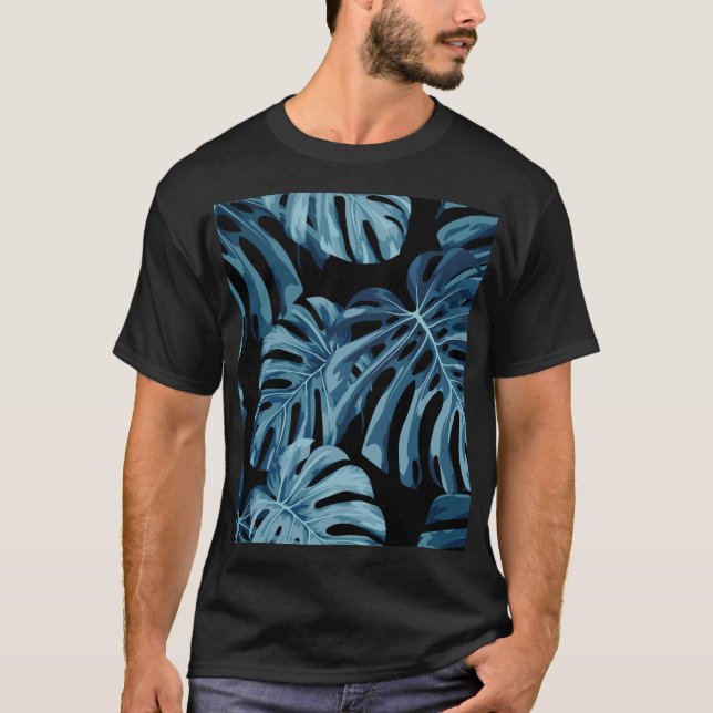 Monstera plant: blue leaves pattern. T-Shirt (Front)