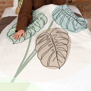 Monstera Plant Bohemian Art Line Art Fleece Blanket by ironydesignphotos at Zazzle