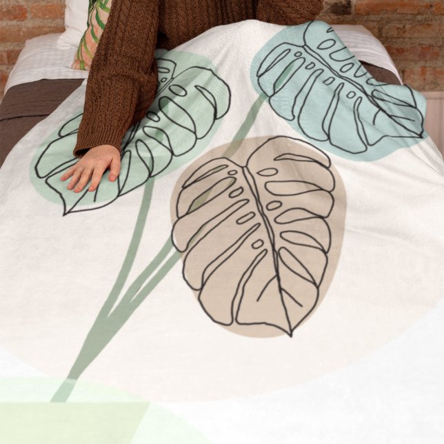 Monstera Plant Bohemian Art Line Art Fleece Blanket