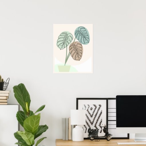 Monstera Plant Bohemian Art Line Art Poster | Zazzle