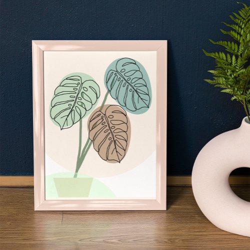 Monstera Plant Bohemian Art Line Art Poster