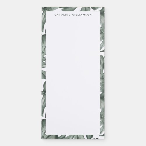 Monstera Plant Botanical Watercolor Green Monogram Magnetic Notepad