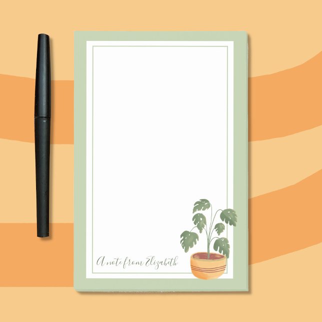 Monstera Plant Notes with Green Frame (Cute sticky notes for plant lovers with personalized text . )