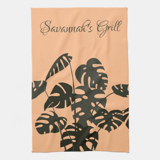 Monstera Plant Swiss Cheese Leaves personalized Kitchen Towel (Vertical)