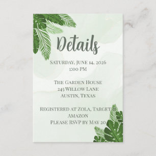 Monstera Shower Insert Card Tropical Greenery Pale
