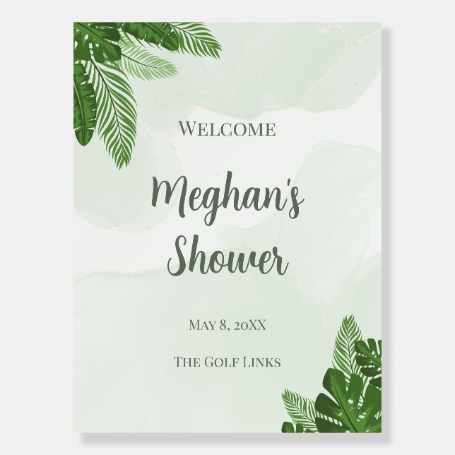 Monstera Shower Welcome Sign Tropical Greenery (Front)