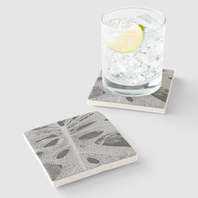 Monstera Silkscreen Stone Coaster (Side)