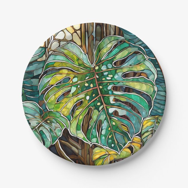 Monstera stained glass paper plates (Front)