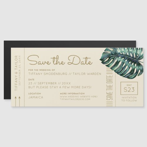Monstera Tan Boarding Pass Magnet Save the Date