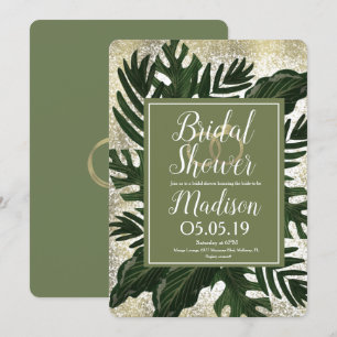 Monstera Tropical Faux Gold Splash Bridal Shower Invitation