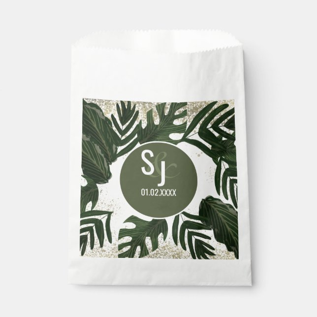 Monstera Tropical Faux Gold Splash Favor Bag (Front)
