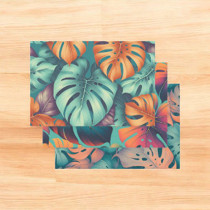 Monstera Tropical Green Palm Leaves Summer  Wrapping Paper Sheets