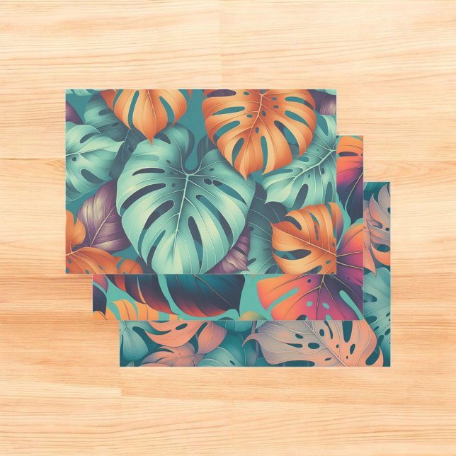 Monstera Tropical Green Palm Leaves Summer  Wrapping Paper Sheets (Creator Uploaded)
