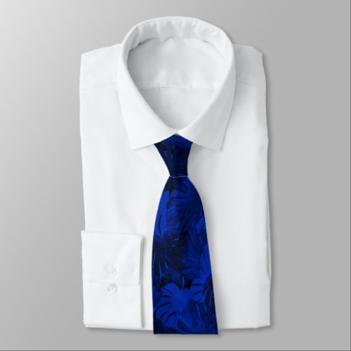 Monstera Tropical Hawaii Leaves Cobalt Blue Neck Tie