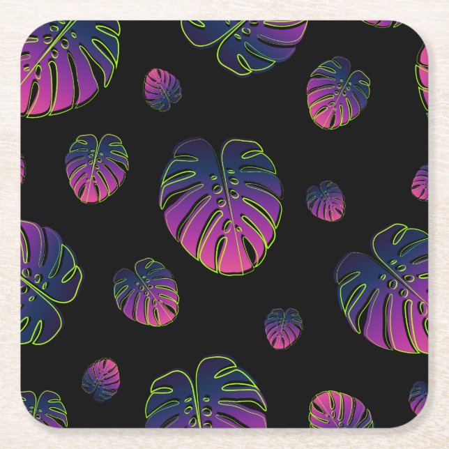 Monstera Tropical Leaf Illustration Pattern Square Paper Coaster (Front)