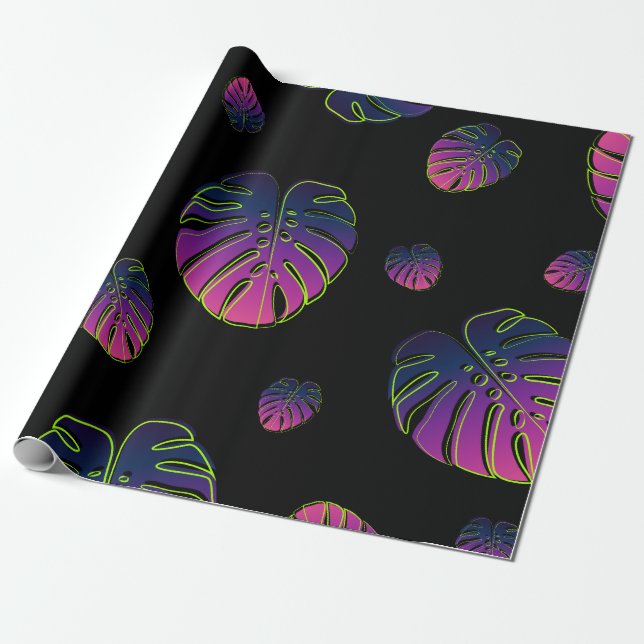 Monstera Tropical Leaf Illustration Pattern Wrapping Paper (Unrolled)
