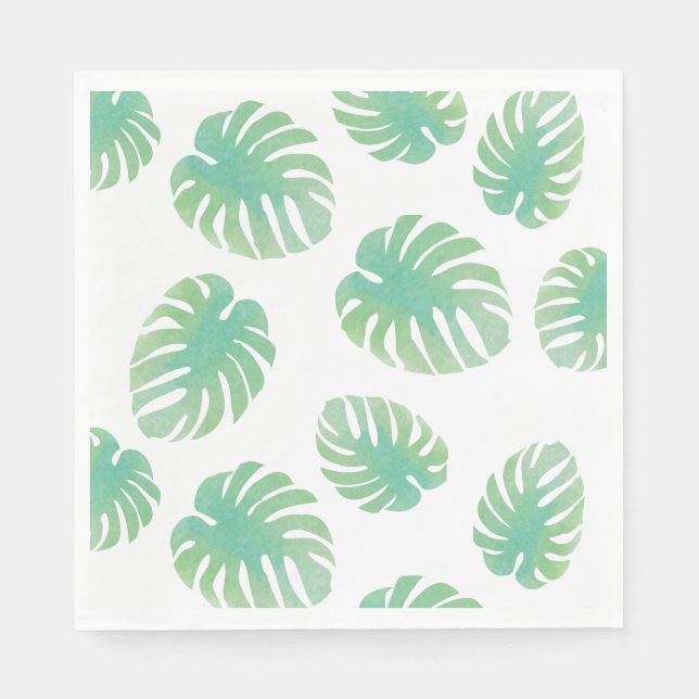 Monstera Tropical Leaf Pattern Green Napkins (Front)