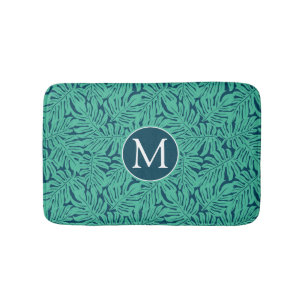 Monstera Tropical Leaf Pattern Monogram Bathroom Mat