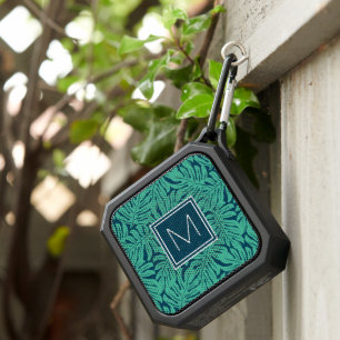 Monstera Tropical Leaf Pattern Monogram Bluetooth Speaker