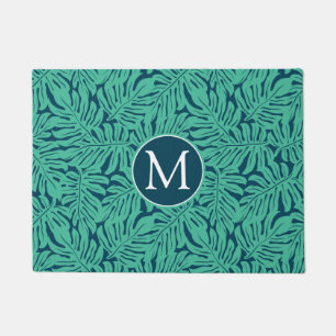 Monstera Tropical Leaf Pattern Monogram Doormat
