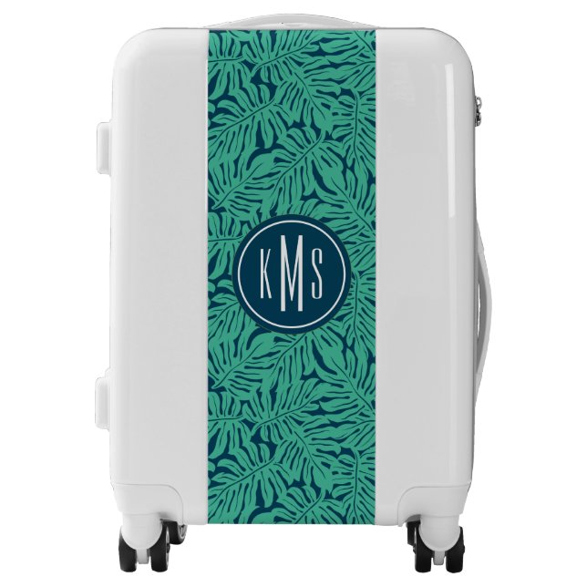 Monstera Tropical Leaf Pattern | Monogram Luggage (Front)