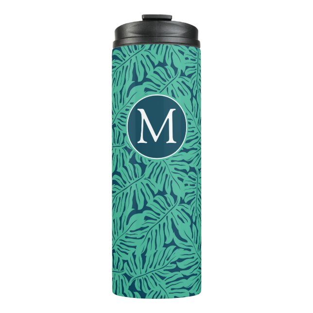 Monstera Tropical Leaf Pattern | Monogram Thermal Tumbler (Front)