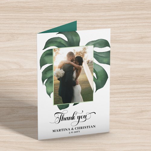 Monstera Tropical Leaf Wedding Folded Thank You Card