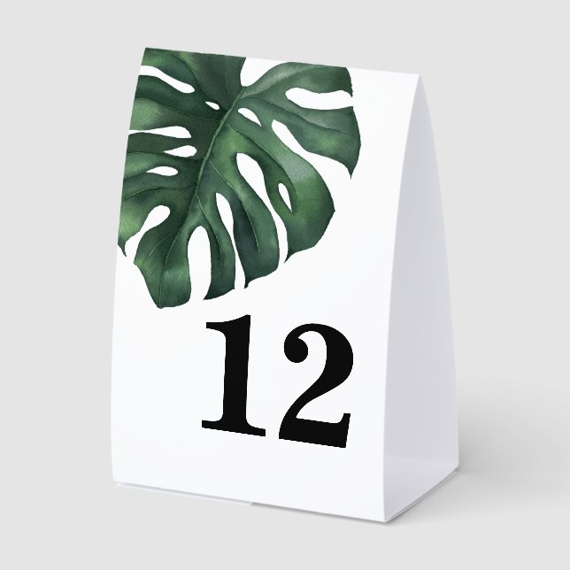 Monstera Tropical Leaf Wedding Table Number Paper Table Tent (Front)