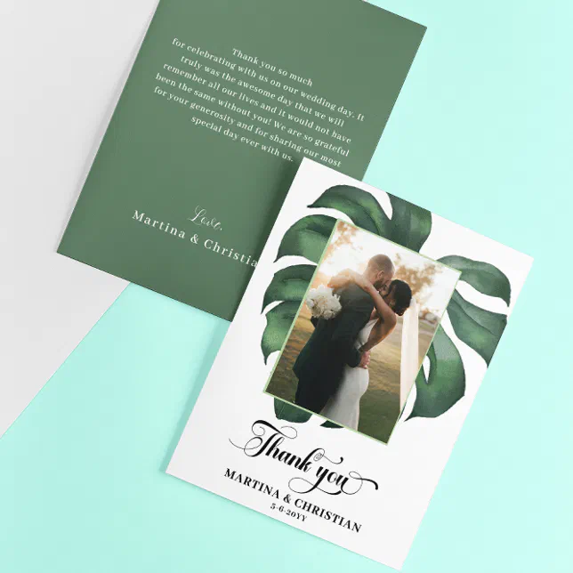 Monstera Tropical Leaf Wedding Thank You Card | Zazzle