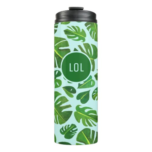 Monstera Tropical Leaves Gouache Green Pattern Thermal Tumbler