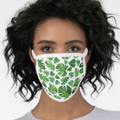 Monstera Tropical Leaves Gouache Pattern Face Mask