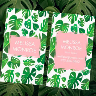 Monstera tropical leaves illustrated watercolor business card