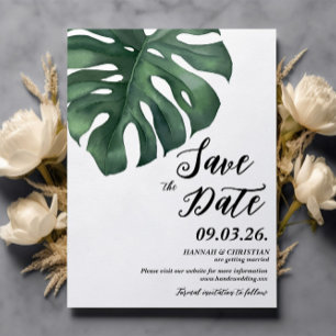 Monstera Tropical Palm Leaf Save the date Invitation