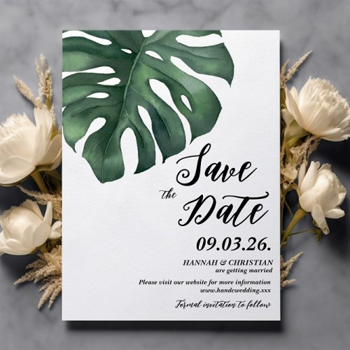 Monstera Tropical Palm Leaf  Save the date Invitation