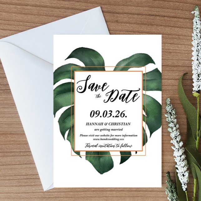 Monstera Tropical Palm Leaf  Save the date Invitation (Creator Uploaded)