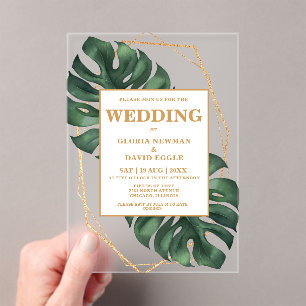 Monstera Tropical Palm Leaves Wedding Acrylic Invitations